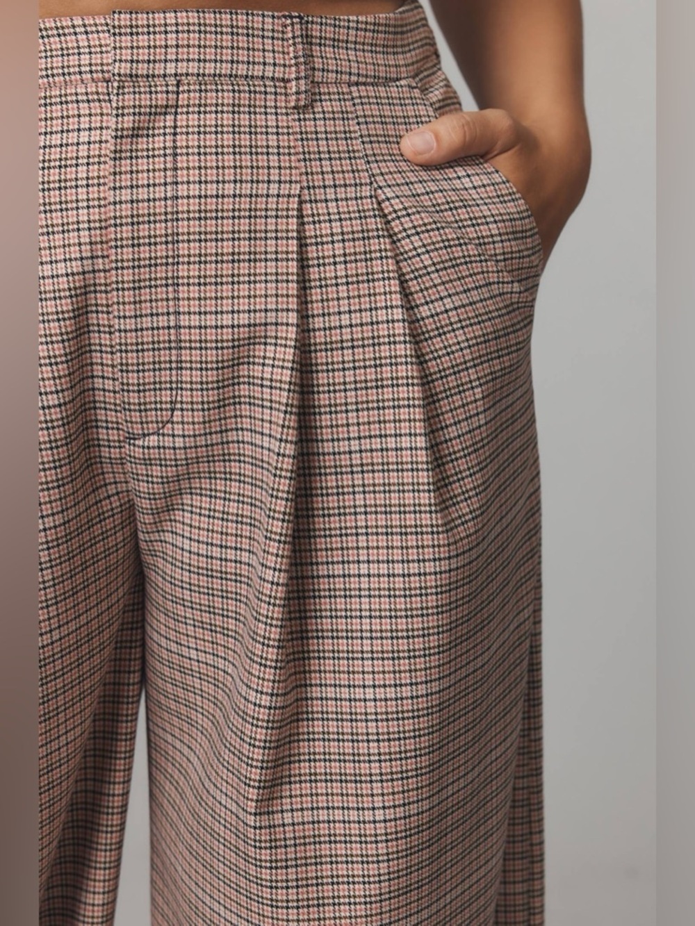 Maeve The Avery Pleated Wide-Leg Trousers Plaid in Ivory Combo - Size 8 - Picture 8 of 12